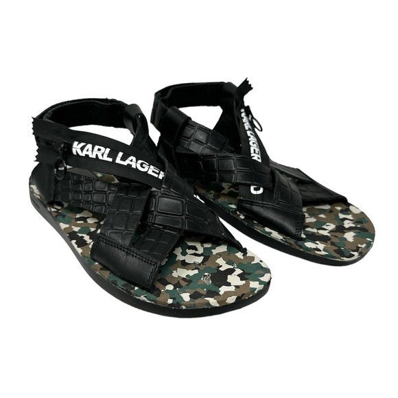 NWT KARL LAGERFELD PARIS Croc-Embossed Leather Sandals Men\'s Size 8.5 Unisex main image 5